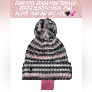 New Kate Spade Pink Marled Stripe Marled Wool Pom
Beanie Pom Hat One Size🖤💕